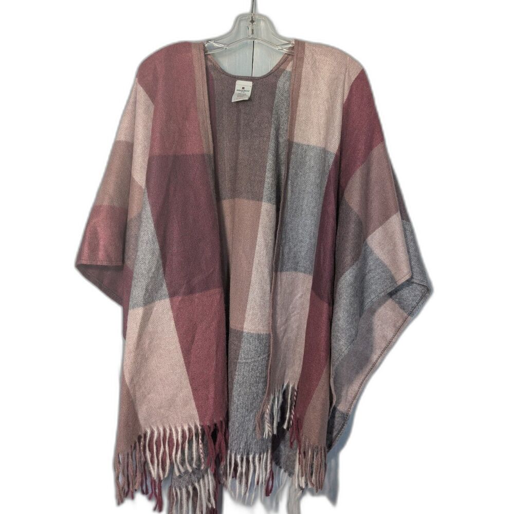 Earthy Indie Boho Woolrich Oversized Plaid Fringed Shrug Cape Poncho OS